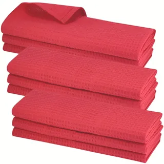 Gariella 9X Piquee-Geschirrtuch, Küchenhandtuch, 100% Baumwolle, 70x50cm, hochwertiges Waffelpikee, Farbe: rot
