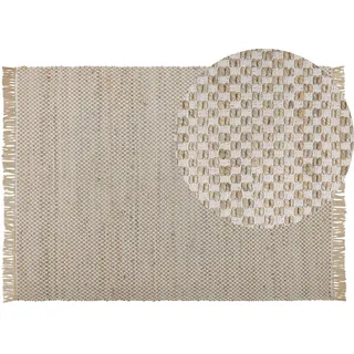 Beliani Kurzflor-Teppich Zerdali 200/140 cm , Beige , Naturmaterialen , Kariert , Rechteckig , 140x200 cm , Teppiche und Böden, Teppiche, Orientteppiche