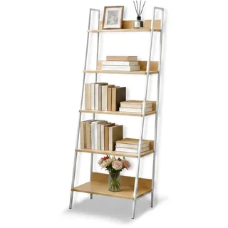 Relaxdays Standregal, modernes Leiterregal mit 5 Ablagen, für Pflanzen, Bücher & Deko, HBT: 170 x 60 x 30 cm, Natur-weiß