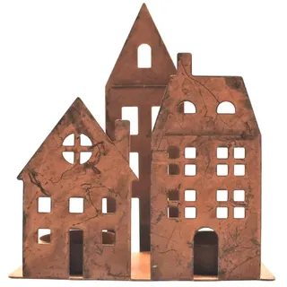Teelichthalter Outdoor, Dekohaus Rost, Deko Rostlaterne Teelichthalter Rost, Rostlaterne Haus, Windlichthaus Rostoptik, rostiges Gartenhaus mit Teelichteinsatz, Rostdeko, L/B/H 13 x 5 x 16 cm.