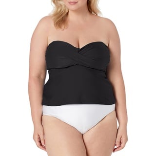 Catalina Damen Bandeau Badeanzug mit gedrehter Tankini-Oberteil, Schwarz, XL