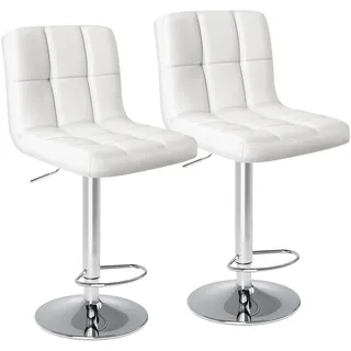 sweetcrispy Barhocker 2er Set,PU-Leder Gepolsterter Barstuhl,Bistrohocker mit Lehne Fußstütze,360°Höhenverstellbar Drehbar Küchenhocker Designer Hocker,Tresenhocker für Bar,Weiß