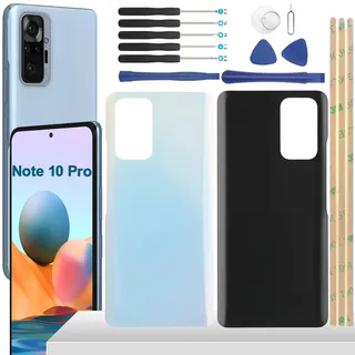 YHX-OU 6.67'' Blue Akkudeckel für Xiaomi Redmi Note 10 Pro M2101K6G, M2101K6R Rückseite Backcover Back Ersatz Reparatur Rückseite Set + Werkzeug