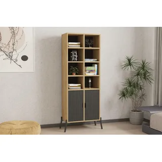 Hanah Home Industrial Bookshelf with Iron Legs, Sapphire Oak & Anthracite, 58.6 x 160 x 30 cm | 100% Melamine Coated, 18 mm Thick | Stylish Storage Solution for Modern Spaces