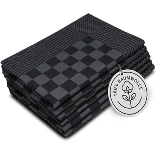ZOLLNER 6er Set Geschirrtücher Baumwolle in 65x65 cm - extrem saugstarke und robuste Küchentücher - waschbar bis 60°C – in schwarz kariert - Gastronomiequalität - Oeko Tex® Zertifiziert