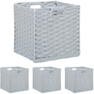 Relaxdays Aufbewahrungskorb, 4er Set, geflochten, Kleidung, Spielzeug, HBT: 31 x 32 x 30 cm, Kunststoff Regalkorb, grau