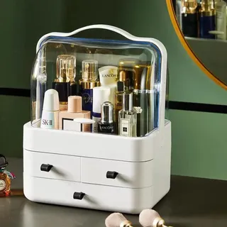 RMAN Make Up Kosmetik Organizer mit Staubdicht Schminktisch Organizer Wasser Deckel Multifunktionale Beauty Aufbewahrung für Dresser Skincare Aufbewahrungssystem Schwarz