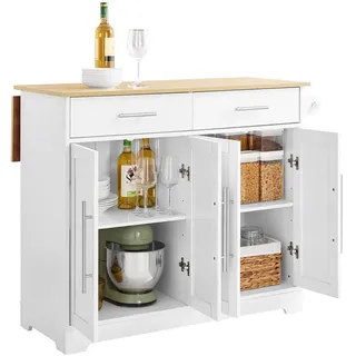 SoBuy Kücheninsel mit Rollen Weiß-Natur , Holzwerkstoff , 113x91x69 cm , Küchen, Küchenmöbel, Kücheninseln