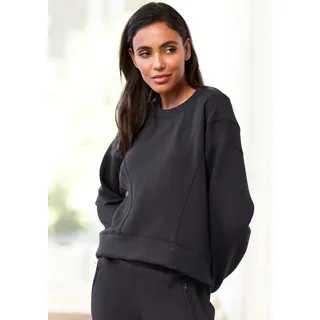 Sweatshirt FRENCH CONNECTION, Damen, Gr. 32/34, schwarz, Obermaterial: 55% Viskose (LENZINGTM ECOVEROTM), 40% Polyester, 5% Elasthan, unifarben, Basic, bequem hüftlang, Rundhals, Bündchen, Sweatshirts Sweatshirt, mit überschnittenen Schultern