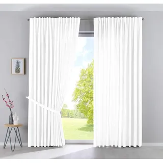 Gardinenbox 2er Set Vorhänge Verdeckte Schlaufen Cationic »JENA« HxB 250x300 cm Weiß Blickdicht Leinen Optik Gardinen Meliert Gardinenband mit Raffhalter, 2019037-2