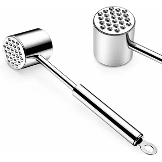 Dexpally Fleischklopfer aus Edelstahl, Schnitzelklopfer Fleischhammer Doppelseitig Silber, Fleischplattierer Spülmaschinenfest, Meat Tenderizer für Schnitzel, Steak, Rindfleisch (27 cm)