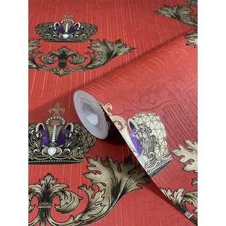 Glööckler Vliestapete Imperial Krone Blattmotiv Wappenoptik Rot-Gold