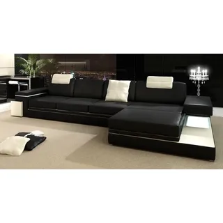 Ledersofa mit USB Wohnlandschaft XXL Ecksofa Bigsofa Design Couch Designersofa - Schwarz