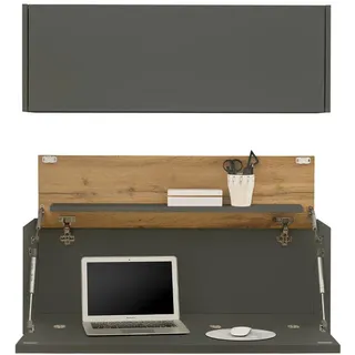 Furn.Design Sekretär Set 2-teilig grau, Eiche Wotan 100 cm, Büromöbelkombination hängend mit Stauraum , Grau, Eiche Wotan , Holzwerkstoff , Nachbildung,Eiche , Uni, Holz Optik , einzeln stellbar,Rechteckig,Rechteckig , 100x170x30 cm , FSC 100% , Büromöbel, Schreibtische