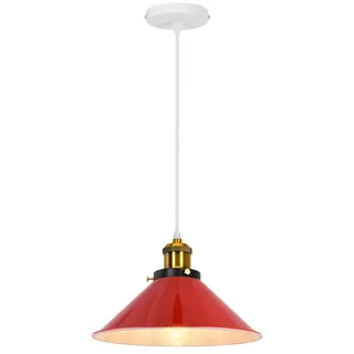 Pendelleuchte 3 Flammige Hängeleuchte Vintage Industrielle Hängelampe E27 Deckenleuchte Retro Design Lampenschirm 220mm Edison Lampe für Küche Esszimmer Schlafzimmer Flur (Rot -1 Lampe)