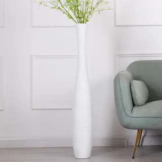 Leewadee Große Bodenvase Für Pampasgras Und Blumen, 105 cm hoch, Weiß, Resin