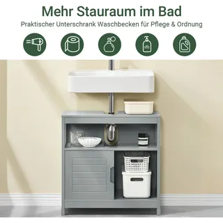 Waschbeckenunterschrank - Bad Unterschrank - Holz - Modern - ca. 60 x 61 x 30 cm - Mit Bodenschonern - Zum Selbstaufbau - Hellgrau