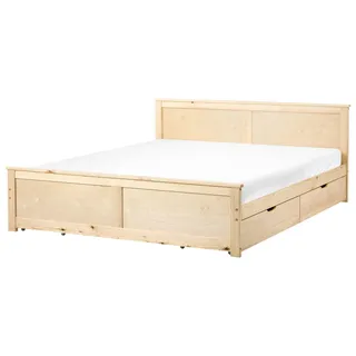 BELIANI Bett mit 4 Schubladen Hellbraun Kiefernholz 180 x 200 cm mit Stauraum Kopfteil Lattenrost Skandinavischer Stil Holzbett Stauraumbett - Braun