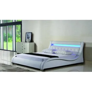 Lederbett Polsterbett Bett Betten Leder Leder Polster Ehe mit Belechtung - Weiß