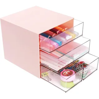 Umtiti Schreibtisch-Aufbewahrung, Make-up-Aufbewahrungsbox mit 4 Schubladen, Kunststoff, Bürobedarf, Schreibtisch-Organizer für Büro, Schule, Zuhause und Badezimmer (Rosa)