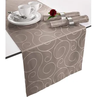 Erwin Müller Tischläufer, Tischdecke Oberhausen, Jacquard Ranken Taupe Größe 40x130 cm - pflegeleicht, bügelleicht, mit Kuvertsaum