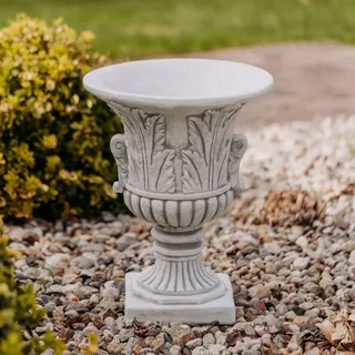 Große massive Blumenvase antik Pflanzvase Pflanzgefäß Trog Steinguss frostfest - grau - 46 cm