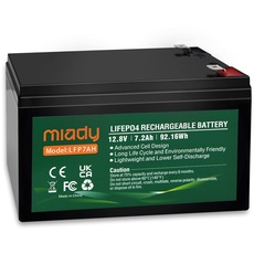 Miady 12V 7Ah LiFePO4 Akku Lithiumbatterie mit BMS Schutz, 3000 Mal Wartungsfreie Akku für Solaranlage, Fischfinder, Kinderwagen, Solarpanel Kit, Wohnmobil, Boot, Camping