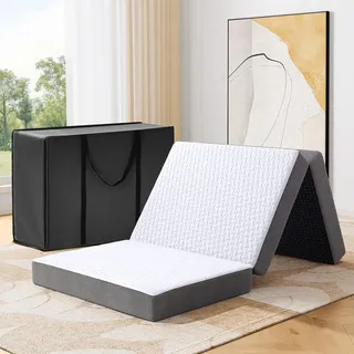 Autsel Klappmatratze 80x195x15cm 3-teilige Faltmatratze Camping Matratze Gästebett Bodenmatratze Gästematratze Feldbett Klappbett