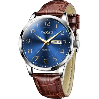 Herrenuhr Leder Herrenarmbanduhr Lederarmband Uhr Herren Großes Zifferblatt Tag-Datum Herrenuhr Wasserdichte Uhr Freizeit- und Businessuhr für Herren - Braun