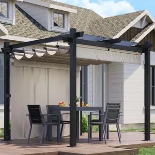JUMMICO Pergola 3x3m mit verstellbarem Sonnendach, Freistehende Terrassenüberdachung aus Aluminium, Wasserdichtes & Stabiles Pavillon mit PC-Platten und Magnetbefestigung, Winterfest
