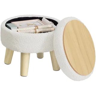SONGMICS Sitzhocker mit Stauraum, Teddy-Fleece, 31 x 31 x 29 cm | Polsterhocker, Kautschukholzbeine, Fußhocker für Sessel, Cremeweiss, MACEO Kollektion LOM515WD01