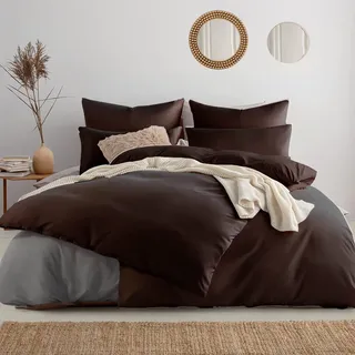 Soifox bettwäsche Braun 135x200 6teilig - 2 Bettbezüge 135x200 + 2 Kissenbezüge 80x80 + 2 Kissenbezüge 40x80 Weich und bügelfrei Mikrofaser mit Reißverschluss (6 TLG. 135 x 200 cm, Braun)