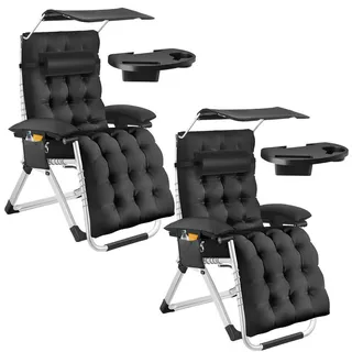 tectake Sonnenliege Cloud Ii,mit Ablagetisch und Stautasche,schwarz , Kunststoff , 84x103x168 cm , Gartenmöbel, Gartenliegen