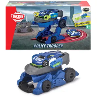 DICKIE Toys - Polizei Trooper (12 cm) - 2 in 1 Roboter-Polizeiauto für Kinder ab 3 Jahren inkl. abnehmbarem Spielzeugauto (7,5 cm), Spielzeug-Fahrzeug mit coolen Funktionen, Mehrfarbig, 203792000