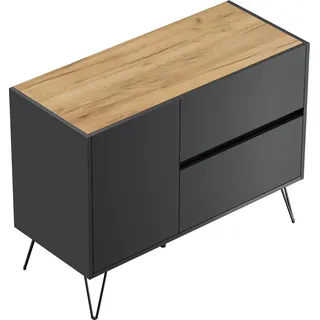 Posseik Sideboard Industrial S 2 Schubladen 1 Tür 100 cm Grafit Eiche Top