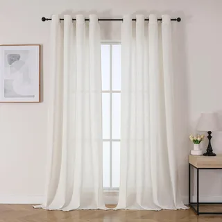 joydeco Leinen Vorhänge Halbtransparent Wohnzimmer mit Ösen Gardinen Stores Leinenoptik Vorhang Modern Boho Ösenvorhang Ösenschal 2er Set 260x140cm (HxB) Cremeweiß Curtains für Schlafzimmer