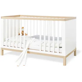 Pinolino Gitterbett , Weiß, Ahornfarben , Holz, Holzwerkstoff , Kiefer , teilmassiv , 140x70 cm , zum Juniorbett umbaubar, höhenverstellbar, zum Sitzsofa umbaubar, Lattenrost inklusive, Schlupfsprossen , Babymöbel & Kindermöbel, Babyzimmer, Babybetten, Gitterbetten