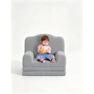 IDEALHOUSE 2-in-1 Kindersofa, faltbar und als Sessel nutzbar, Grau
