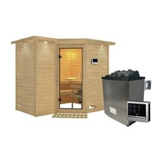KARIBU Sauna »Riga 2«, inkl. 9 kW Saunaofen mit externer Steuerung, für 4 Personen - beige