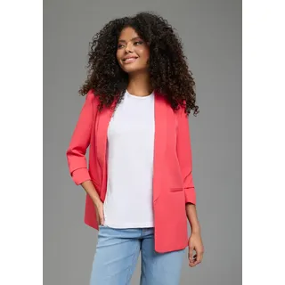 Longblazer LAURA SCOTT, Damen, Gr. 40, pink (hellrot), Web, Obermaterial: 90% Polyester, 10% Elasthan. Futter: 100% Polyester, figurbetont hüftbedeckend, Blazer Longblazer, mit gerafften Ärmeln