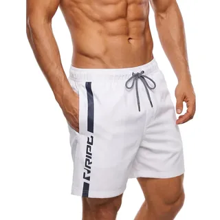 RIPT Herren Badeshorts Schnell Trocknend – Badehose mit Mesh Innenfutter, UV50 Sonnenschutz, Kordelzug Boardshorts für Strand Schwimmen Urlaub Sommer (Weiß/Marineblau, XXL)