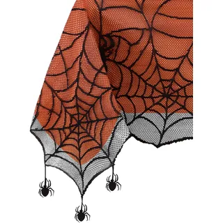 Elrene Krabbelnde Halloween Spinnen-Spitze gefütterte Tischdecke, Polyester, schwarz/orange, 60" x 84" (Tablecloth)