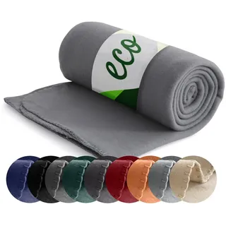 wometo ECO Fleecedecke aus 100% recyc. Material Oeko-TEX 130x160 grau | ca. 400 g - 100% recyceltem Material - mit Anti-Pilling und Kettelrand