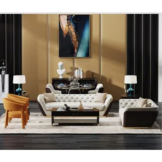 Sofagarnitur Garnituren Set Design Sofas Polster Couchen 32 Sitz Chesterfield - Weiß