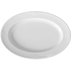 HENDI Platte, Oval, Verstärkte Kanten, hochwertige Glasur, Hohe Schlag- und Verschleißfestigkeit, geeignet für Mikrowelle, Geschirrspüler, 340x240mm, Weiß Porzellan