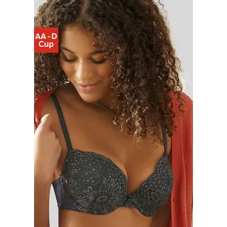 Push-up-BH VIVANCE, Damen, Gr. 70, Cup D, grün (schwarz forest), Microtouch, Obermaterial: 60% Polyamid, 35% Polyester, 5% Elasthan, BHs Push-up-BH, rundherum mit floraler Spitze, Dessous