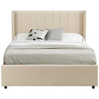 Juskys Polsterbett Savona mit Matratze 140 x 200 cm beige , Beige , Holzwerkstoff , 140x200 cm , Schlafzimmer, Betten, Polsterbetten