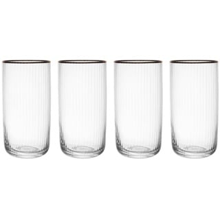 Mikasa Sorrento Ridged Crystal Highball Gläser mit Goldrand und breiter Form, 375ml, 4er-Set bleifrei, klare edle Gläser, elegantes Design für Feiern