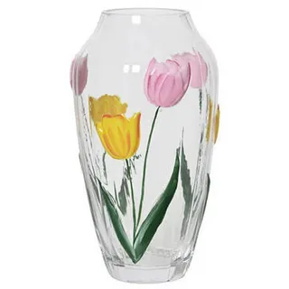 Dekovase , Gelb, Grün, Rosa, Transparent , Glas , Blume , 15.00x28.00x15.00 cm , zum Stellen, handgemacht , Dekoration, Vasen, Glasvasen