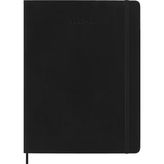 Moleskine Wochenkalender 2026–2027 – 18-Monats-Kalender mit Notizbereich, Softcover und Gummibandverschluss, Farbe Schwarz, XL-Format 19 x 25 cm